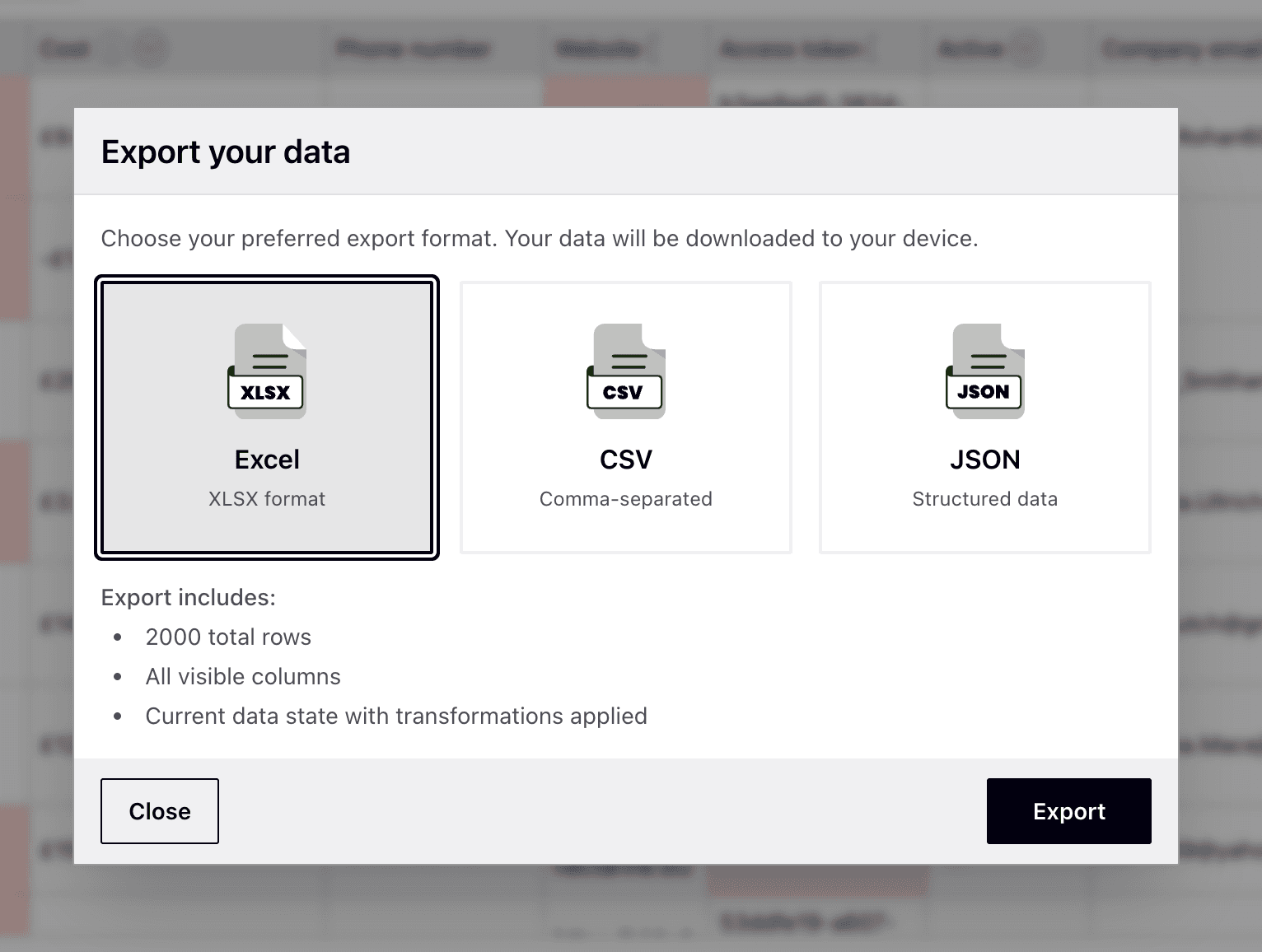Export Dialog
