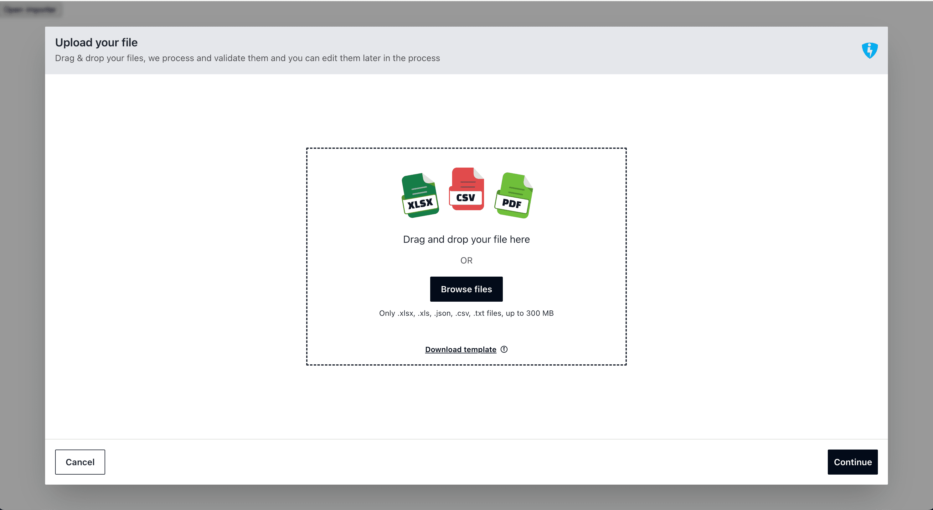 Modal dialog importer